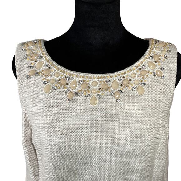 Talbots Ivory Sleeveless Tweed Sheath Dress Size 12 Beige Taupe Back Zip - Picture 3 of 11